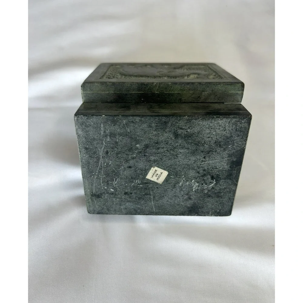 Vintage Hand Carved Elephant Soap Stone Box made in India, trinket, jewelry box
